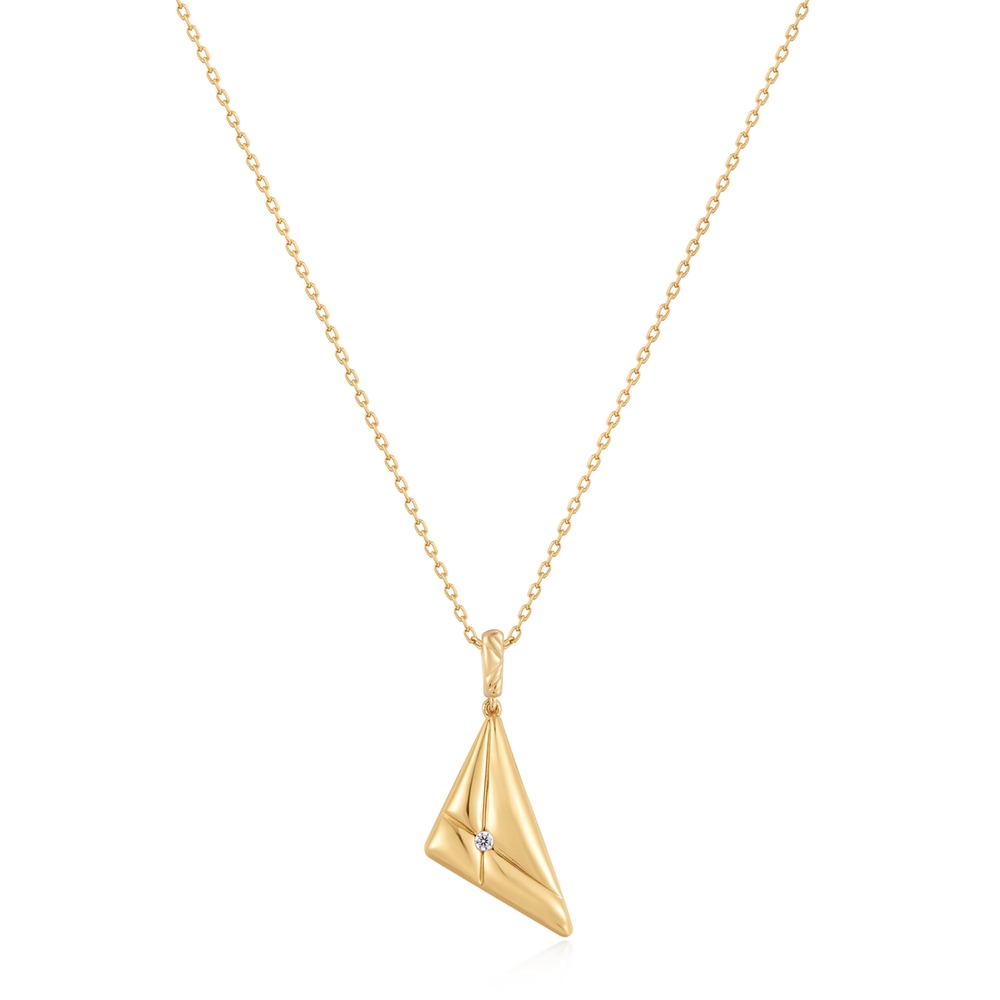 Pendentif triangulaire, argent doré, zircon incolore - N059-04G - Ania Haie