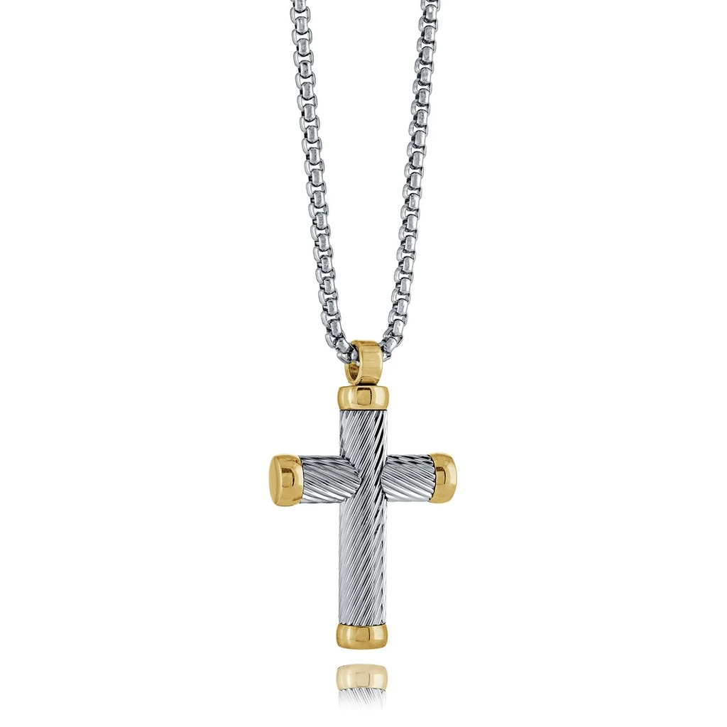 Pendentif croix, acier inoxydable2 tons (blanc et jaune) - SC237 - Italgem Steel