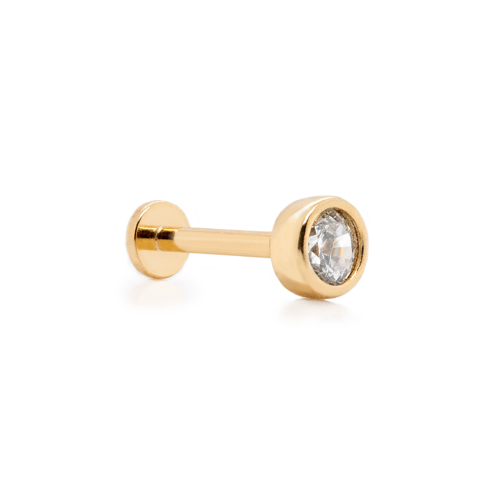 Boucle d'oreille fixe vissée (seule), or jaune 14 carats, zircon incolore - GE-14-1025 - Exclusivités