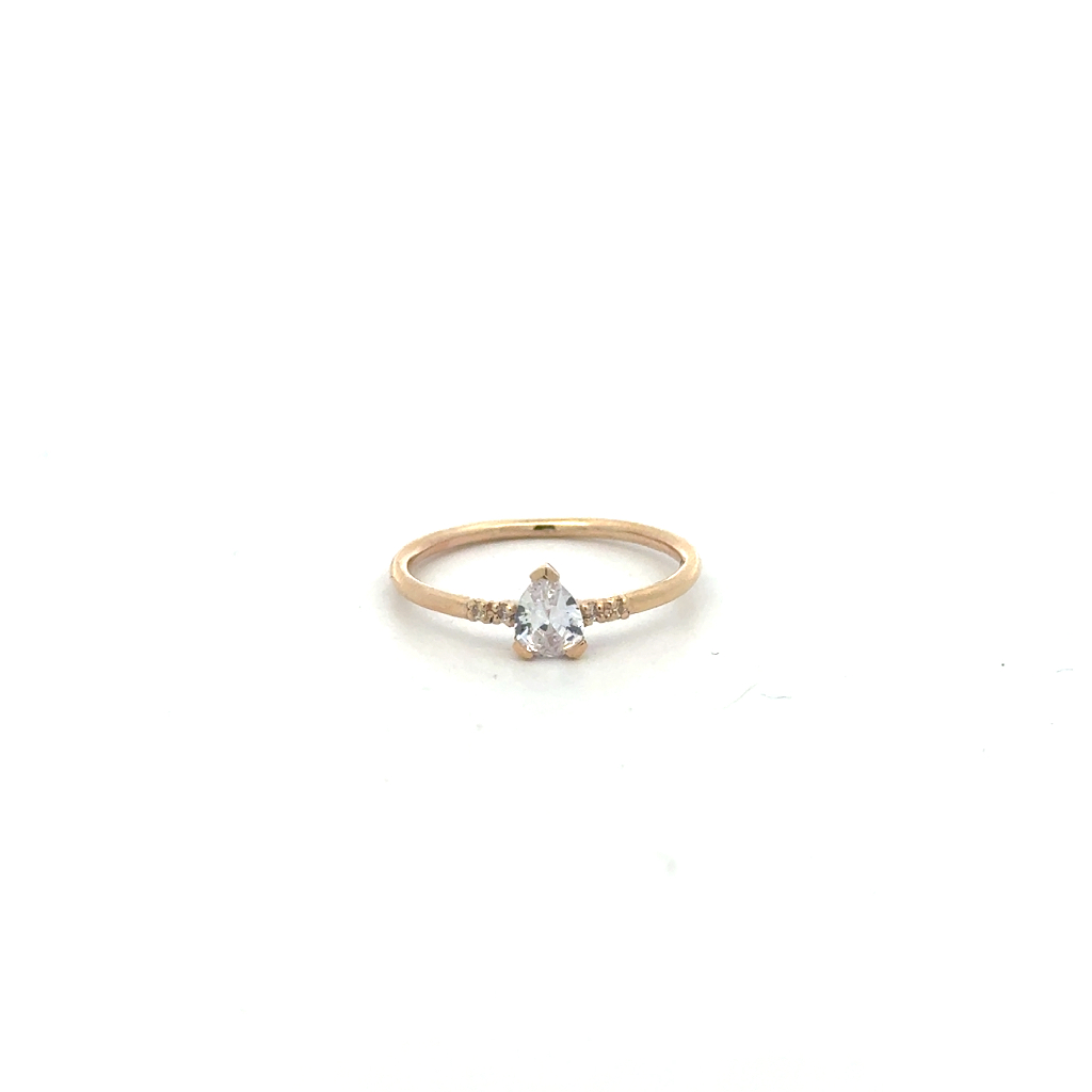 Bague or jaune 10 carats, zircons incolores