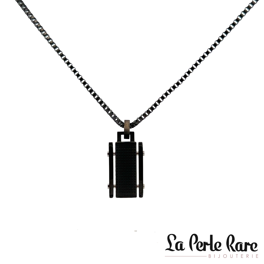 Pendentif plaque, acier inoxydable noir - 171-P75130 - Steelx