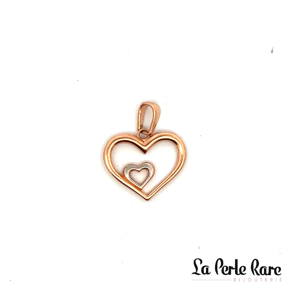 Pendentif coeurs, or 2 tons (rose/blanc) 10 carats - PDG-13542TR - Exclusivités