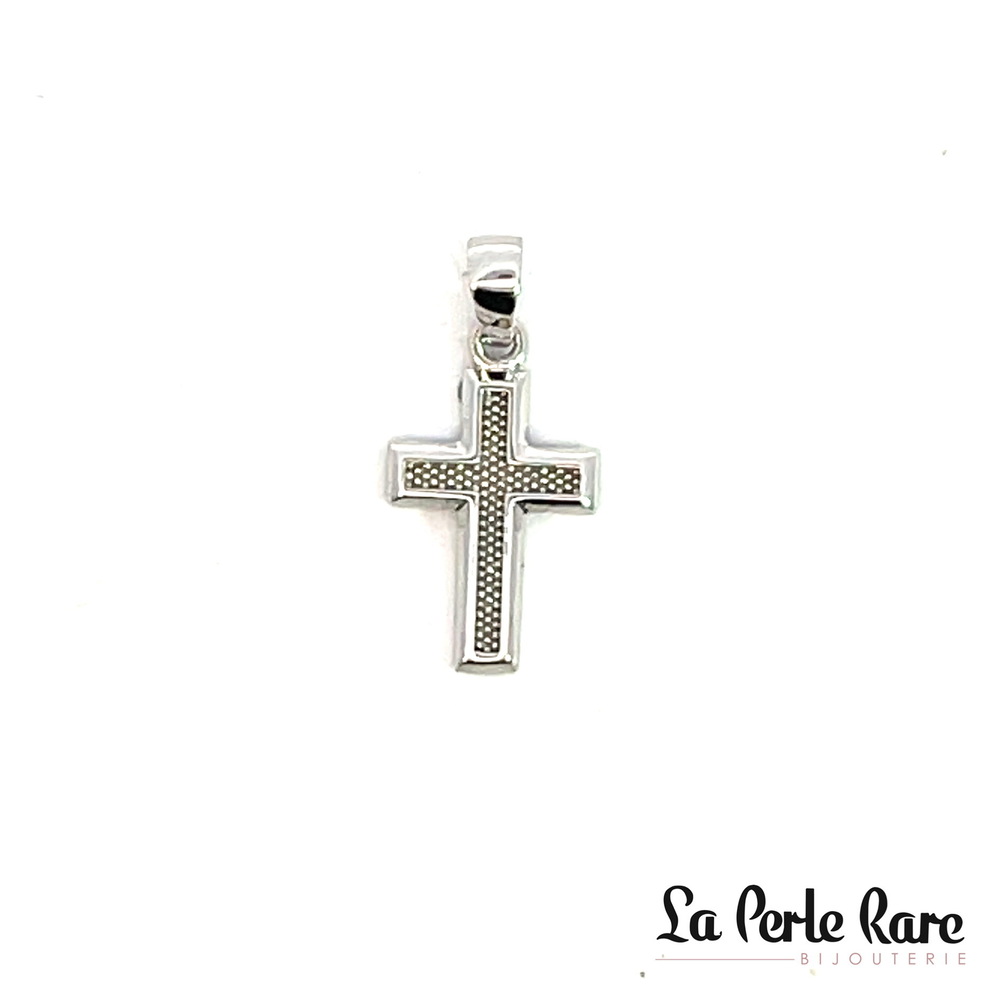 Pendentif croix, or blanc 10 carats - PAZ-3019-B - Exclusivités