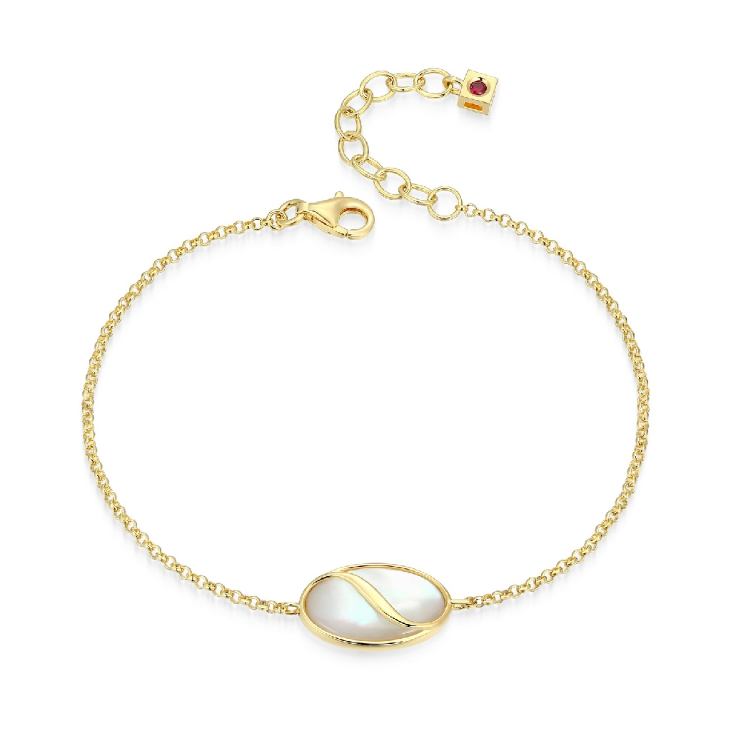 Bracelet argent finition or jaune, nacre de perle