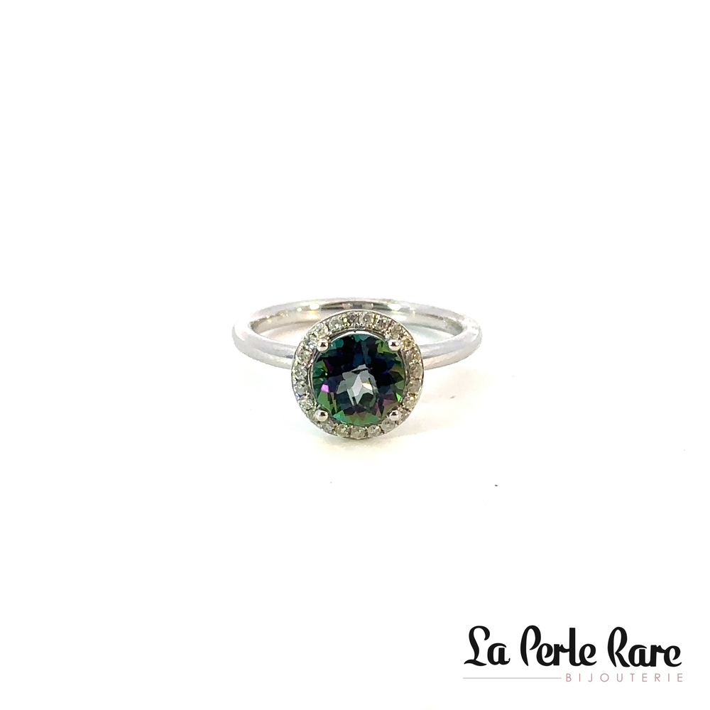 Bague or bl topaz mystique et 17 pts dia - EGR9273 - Exclusivités