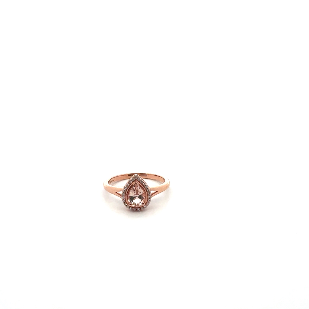 Bague or rose 10 carats, morganite, 8 points de diamant total - 02-0410PSRMO - Rnb