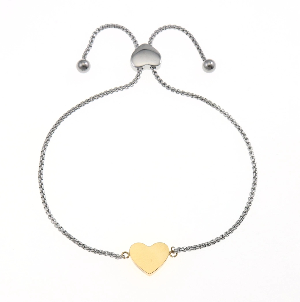 Bracelet coeur, acier 2 tons (blanc/jaune)