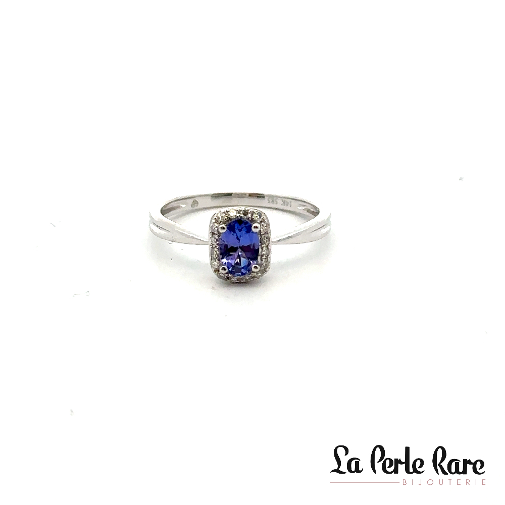 Bague or blanc 14 carats, tanzanite, 8 points de diamants total - 7535TZR4WYA11 - Exclusivités