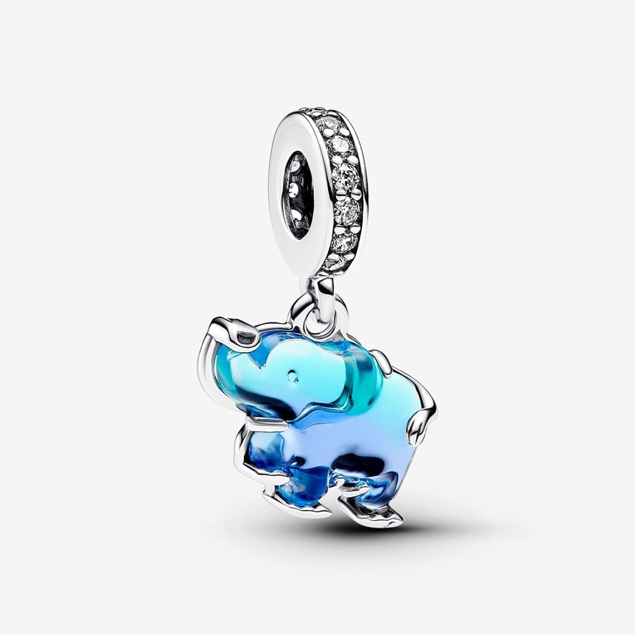 Bille éléphant, argent, verre de Murano bleu, zircons - 793339C01 - Pandora