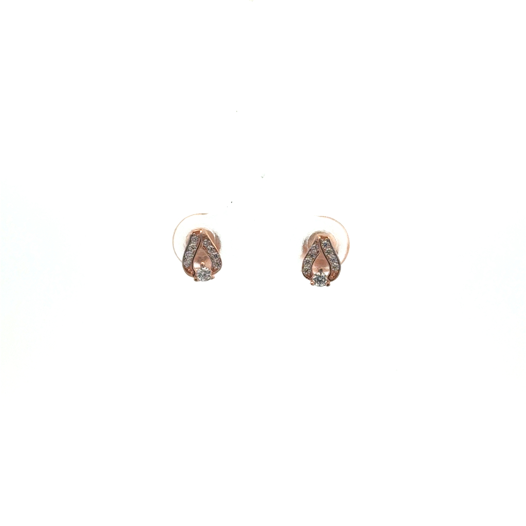 Boucles d'oreilles fixes or rose 10 carats, zircons incolores