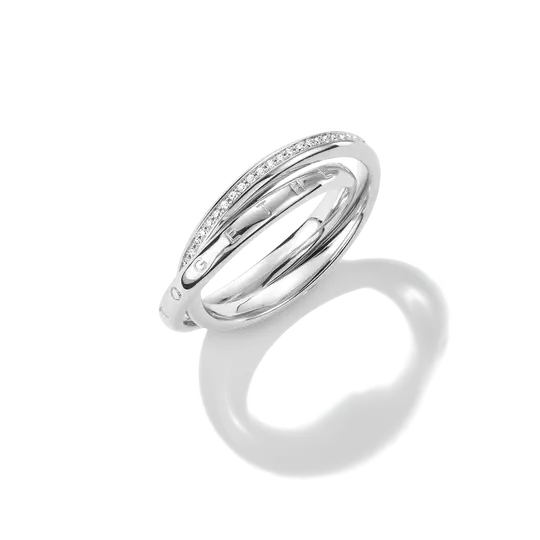 Bague double, argent, zircons incolores