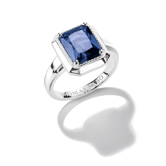 Bague octogonale, argent, nanocristal bleu