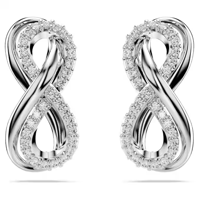 Clous d'oreilles Hyperbola, symbole infini, cristaux blancs, métal rhodié - 5687269 - Swarovski