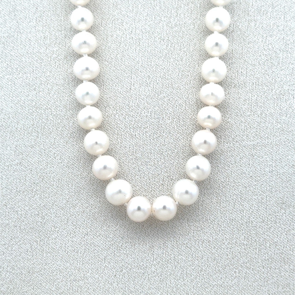 Collier or 2 tons (jaune et blanc) 14 carats, perles d'eau douce 6.5 mm