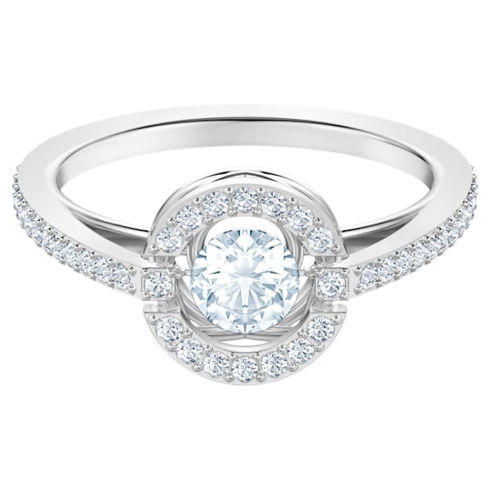 Bague swarovski sparkling dance round, blanc, métal rhodié