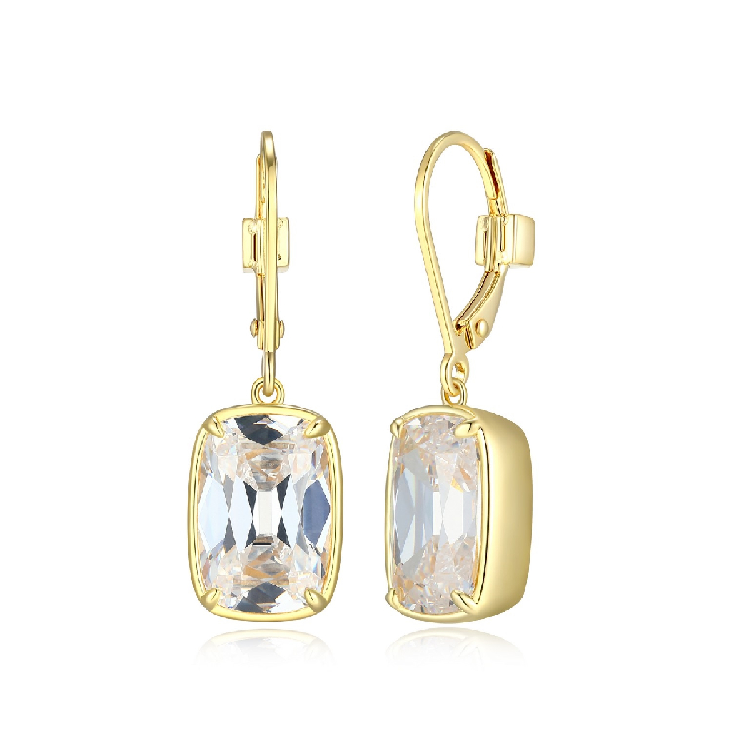 Boucles d'oreilles pendantes argent finition or jaune, zircons incolores