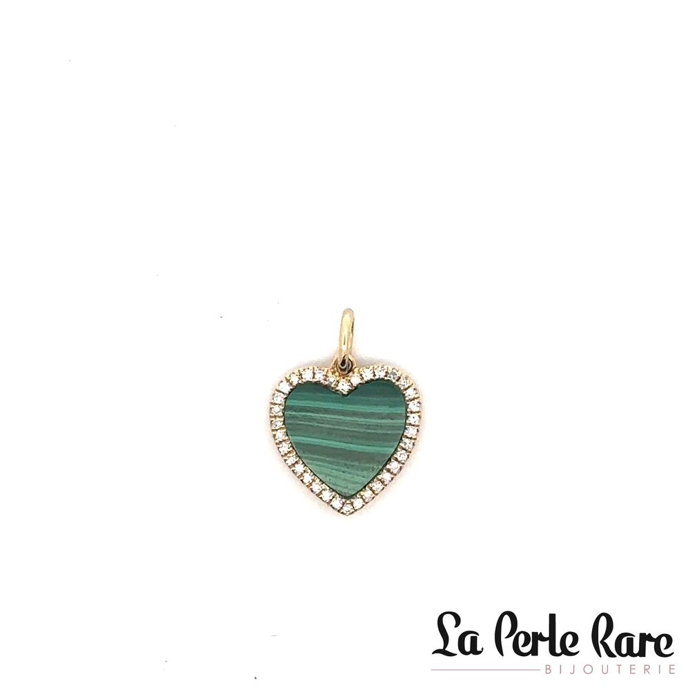 Pendentif coeur or jaune, malachite 95 pts, 7 pts dia tot - 11076MLZ4YXA1 - Majolie