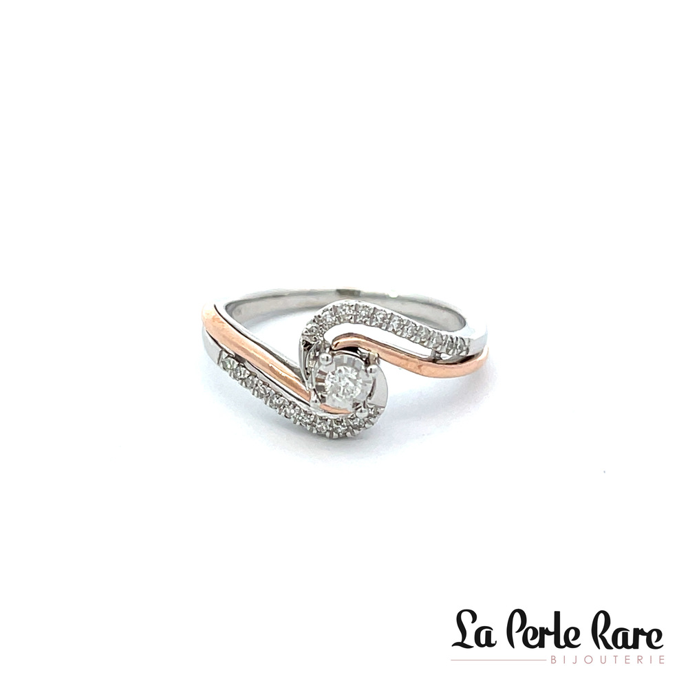 Bague or 2 tons (blanc/rose), 15 pts dia tot - SKR21562-15 - Exclusivités