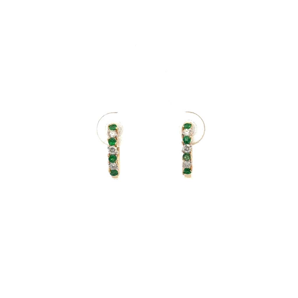 Anneaux en or jaune 14 carats avec 15 points de diamants au total, émeraude