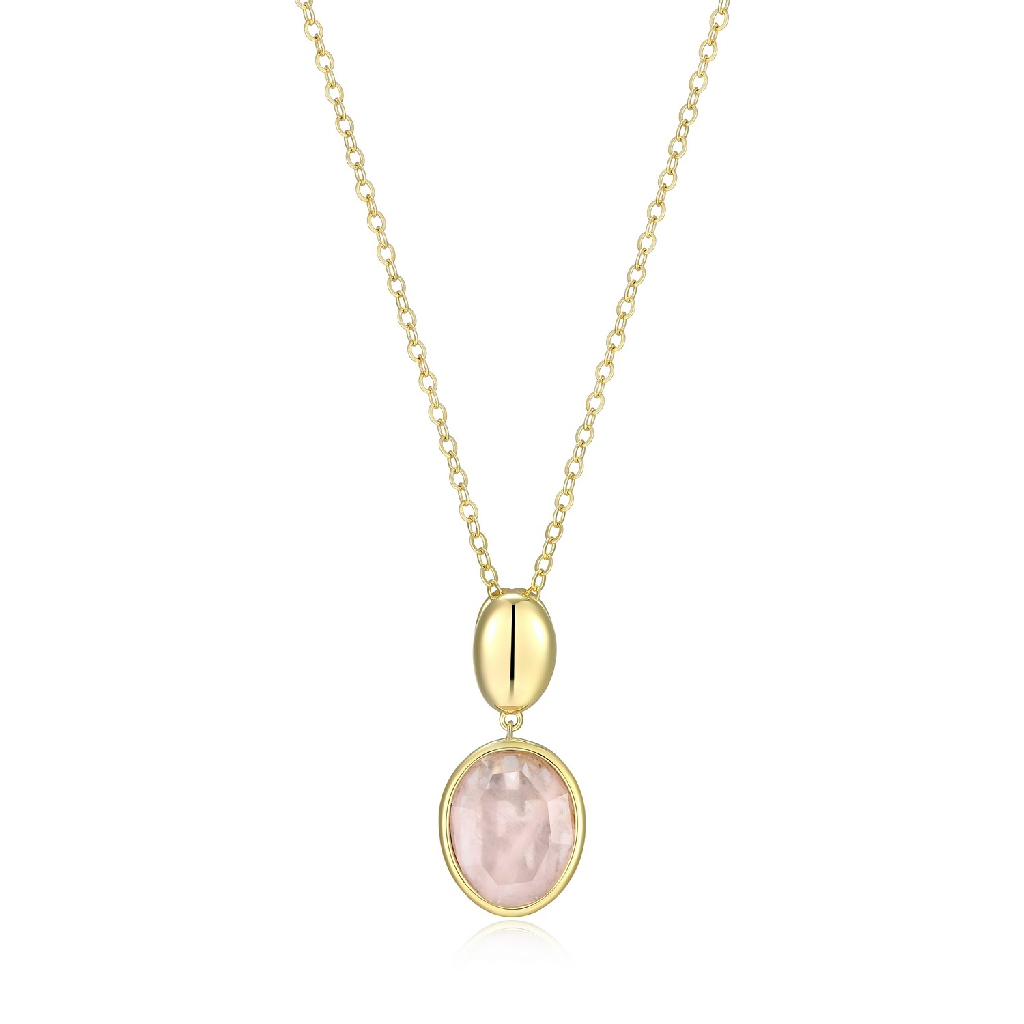 Pendentif argent finition or jaune, quartz rose