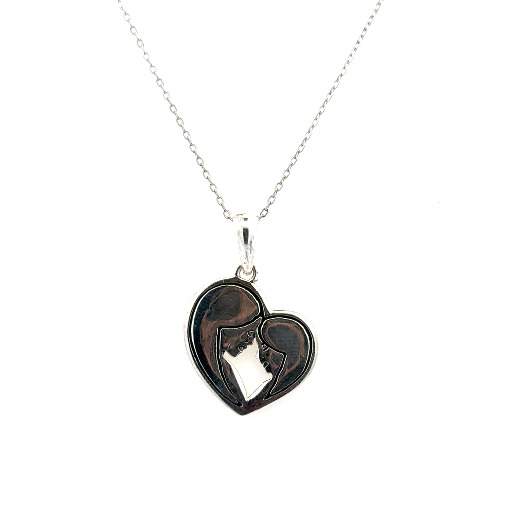 Pendentif coeur, maman et enfant, argent