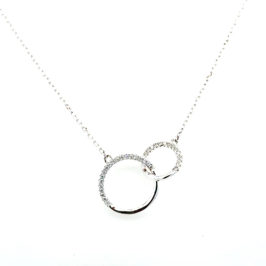 Collier cercles entrelacés, argent, zircons incolores