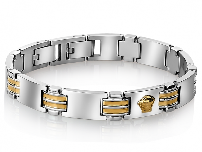 Bracelet avec motif medusa en acier inoxydable 2 tons (blanc/jaune)