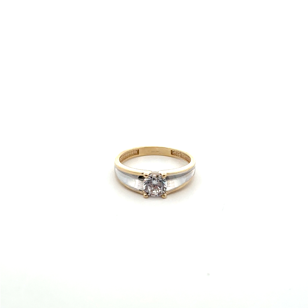 Bague solitaire, or 2 tons (jaune/blanc) 10 carats, zircon incolore - RDS01-1505-2T - Exclusivités