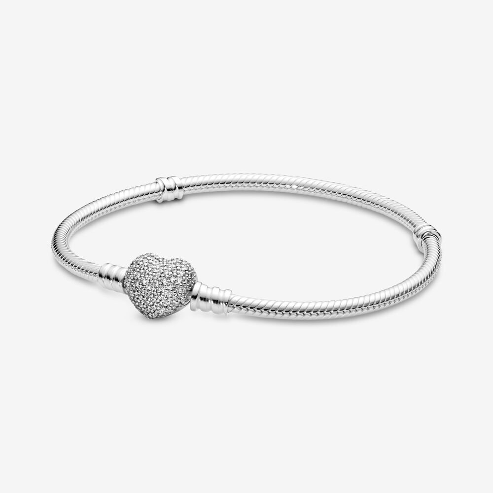Bracelet fermoir coeur, argent, zircons incolores - 590727CZ-17 - Pandora