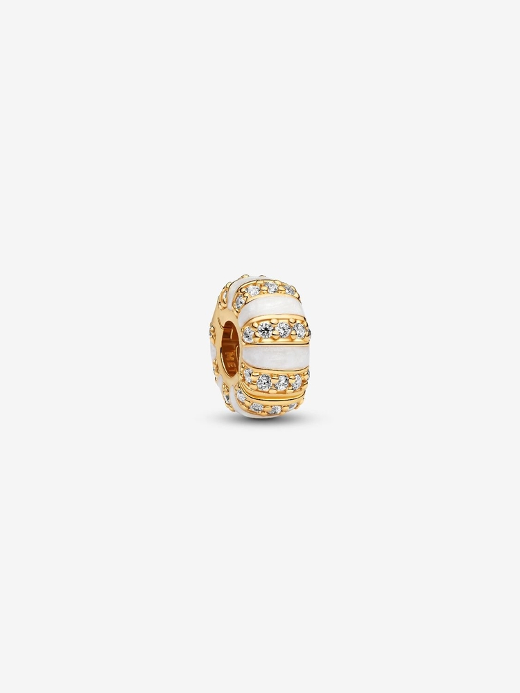 Clip métal unique plaqué d'or 14 carats, émail blanc, zircons incolores - 763785C01 - Pandora