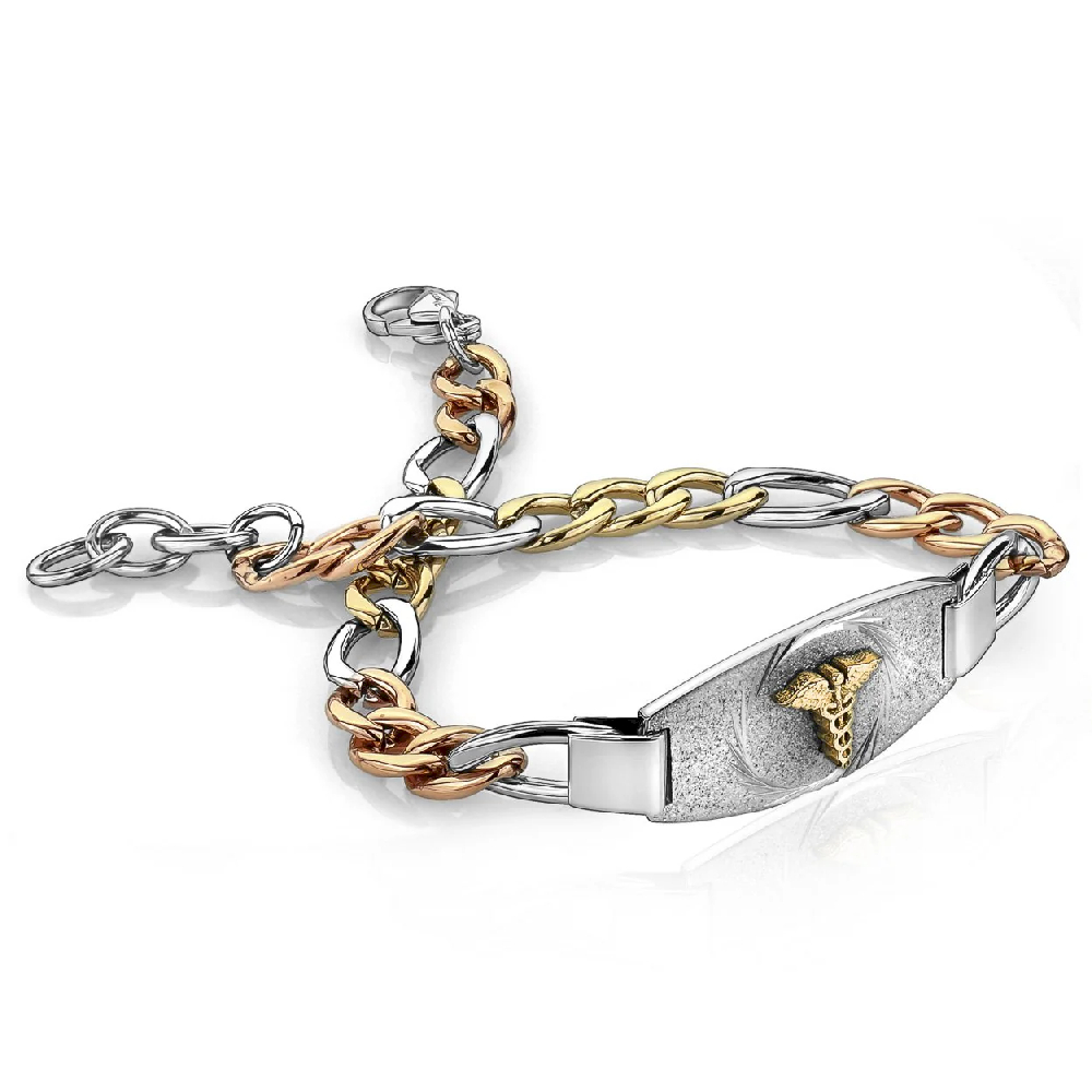 Bracelet médical, acier inoxydable 3 tons (blanc/rose/jaune) - SMAB58-7.25 - Italgem Steel