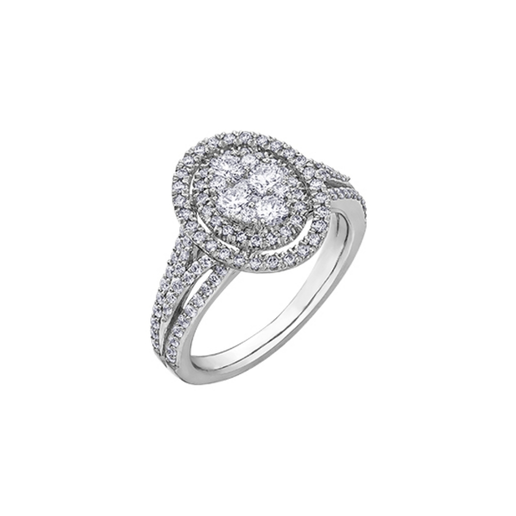 Bague or blanc 14 carats, 100 points de diamant total