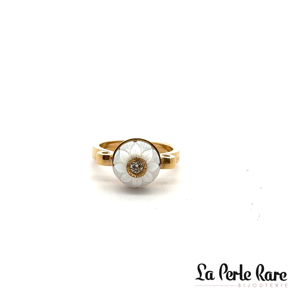 Bague or jaune perle sculpte & 8 pts dia - 4120YW - Galatea