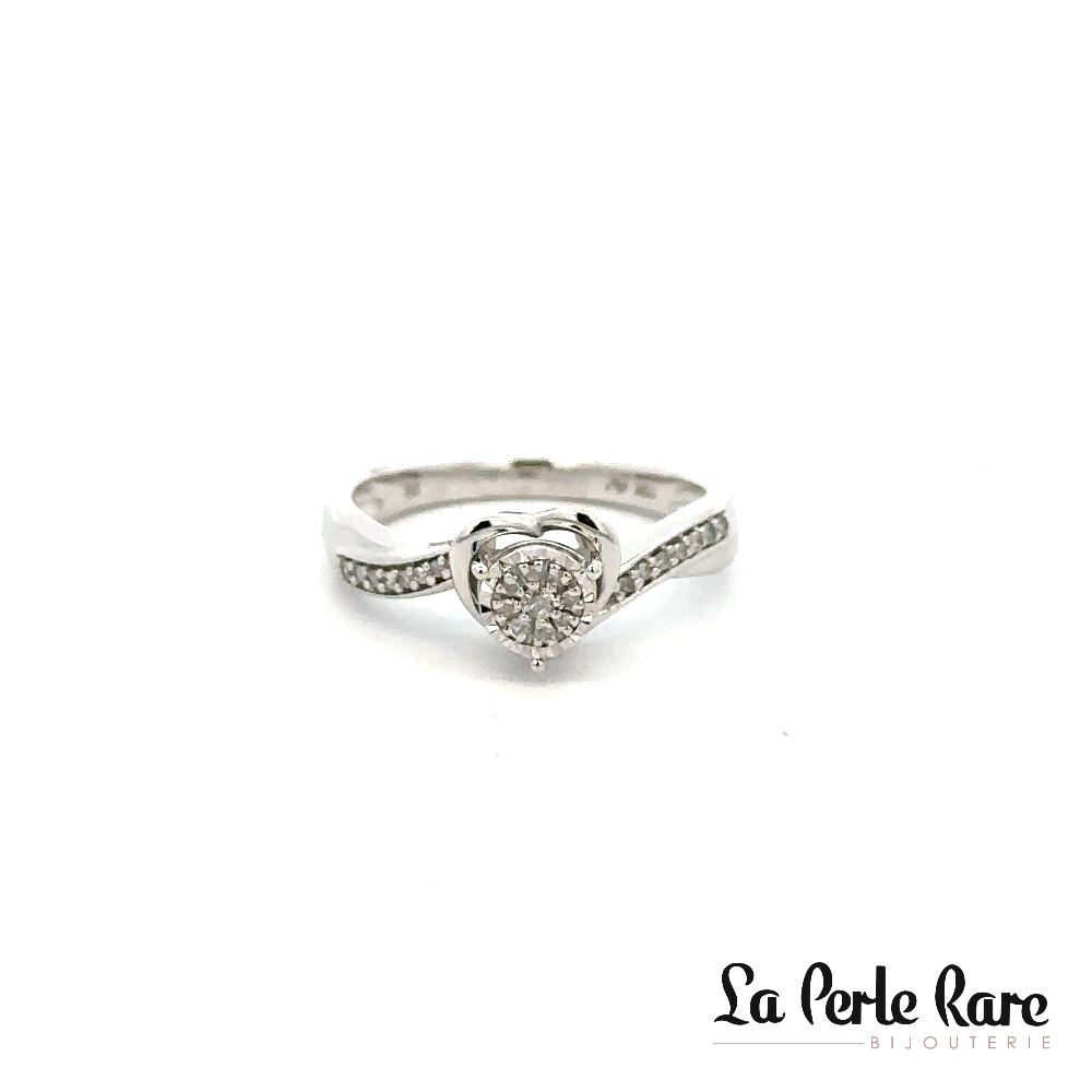 Bague coeur, or blanc 10 carats, 10 points de diamants total - CA270202 - Exclusivités