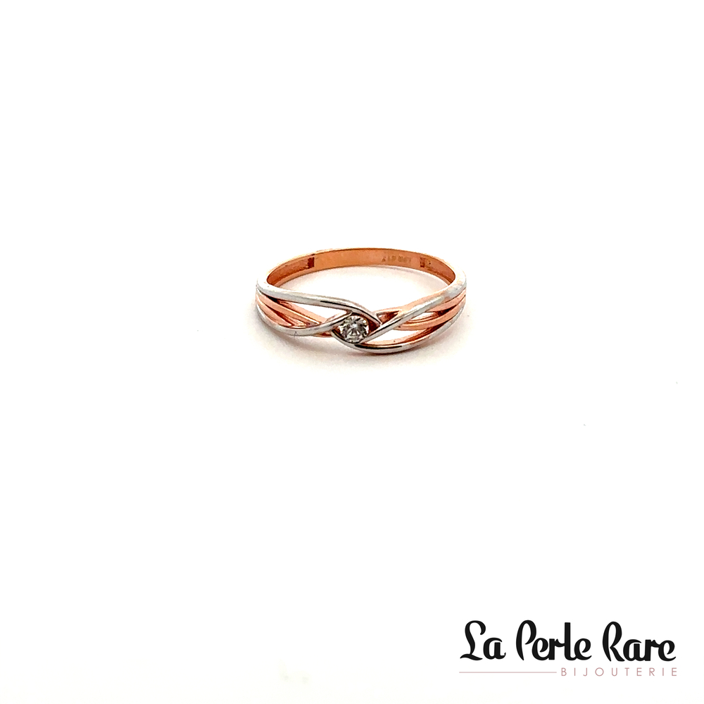 Bague or 2 tons (rose/blanc) 10 carats, zircon incolore - ROZ-3719-2TR - Exclusivités