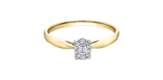 Bague solitaire, or jaune 10 carats, 11 points de diamant total - DX855YW11 - Corona