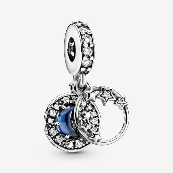 Bille croissant de lune et étoiles dans un ciel nocturne, cristal bleu, cz incolores - 799216C01 - Pandora