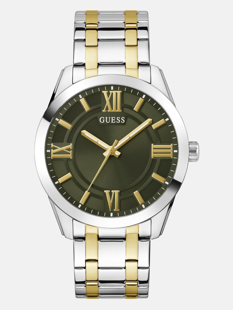 Montre acier inoxydable 2 tons (blanc et jaune), fond vert - GW0893G1 - Guess