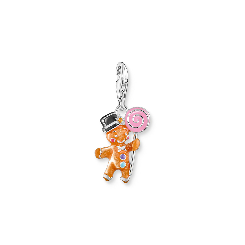 Charm bonhomme pain d'épice, argent, émaux multicolores, zircon orange - 2064-691-7 - Thomas Sabo