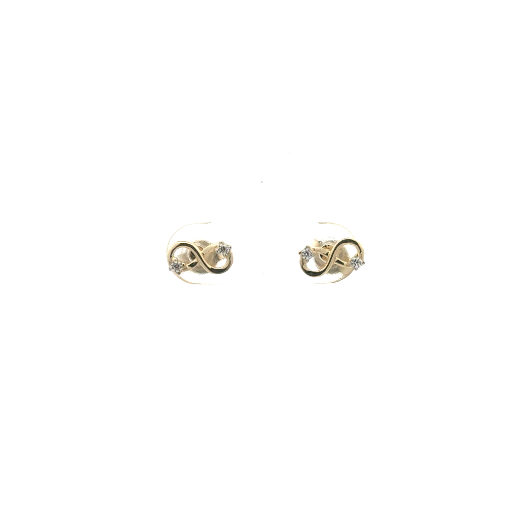 Boucles d'oreilles fixes symbole de l'infini, or jaune 10 carats, zircons incolores