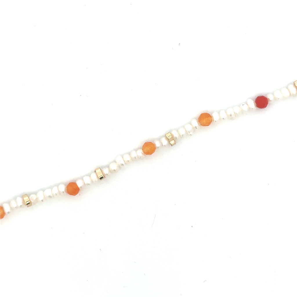 Chaîne de cheville perles, agates, fermoir argent finition doré