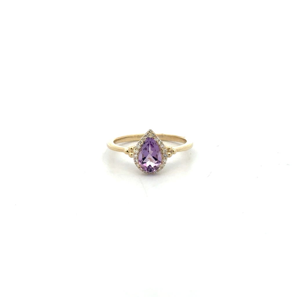 Bague or jaune 10 carats, améthyste, 15 points de diamant total