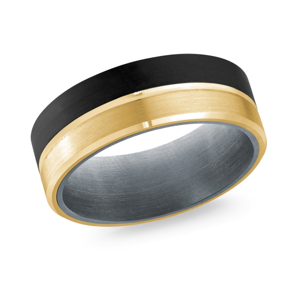 Jonc tantalum, or jaune 14 carats, fibre de carbone