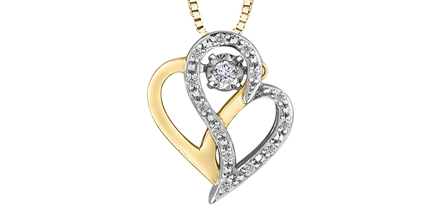 Pend coeur or 2 tons 10 pts dia tot Pend coeur or 2 tons 10 pts dia tot