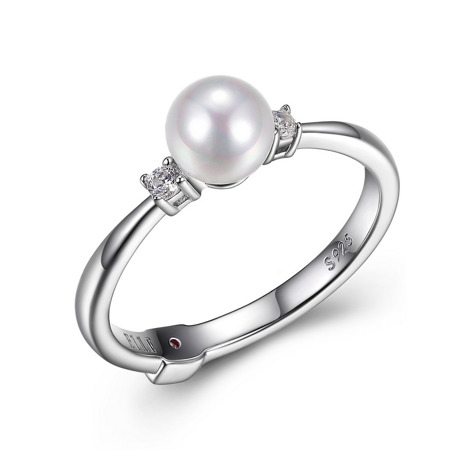 Bague argent rhodié, perle, zircons Bague argent rhodié, perle, zircons