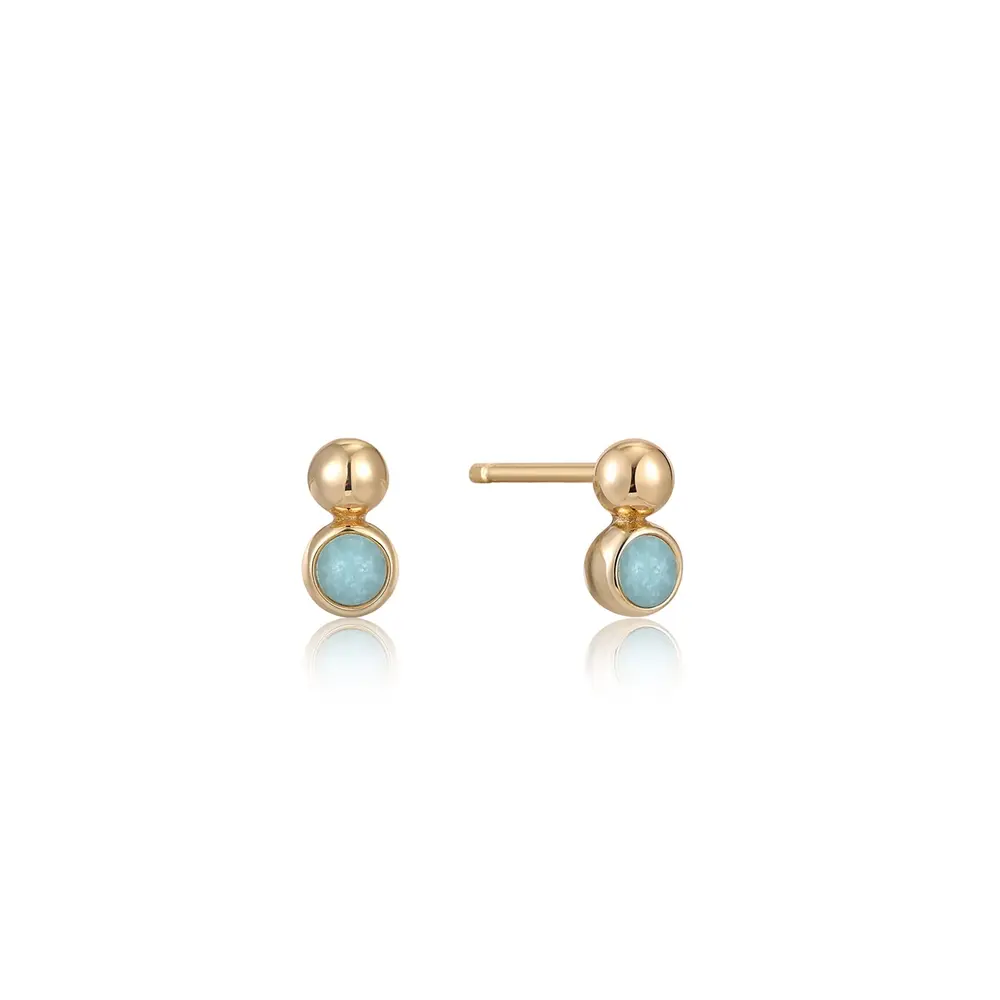 Boucles d'oreilles fixes en argent doré avec amazonite - E045-01G-AM - Ania Haie