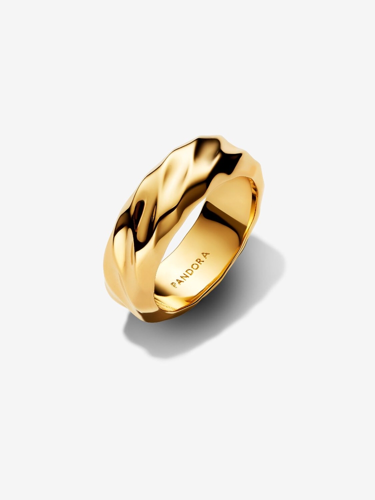 Jonc large ondulé, métal unique plaqué d'or 14 carats - 163886C00-52 - Pandora