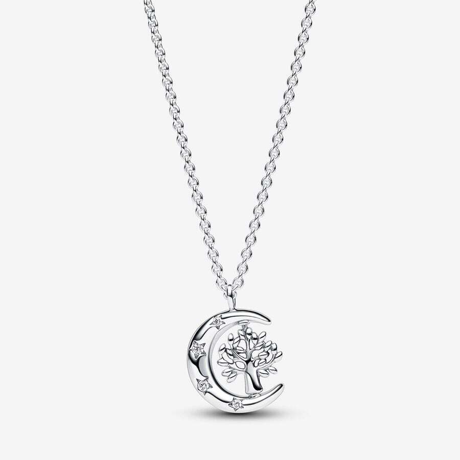 Pendentif lune et arbre de vie tournoyant, argent, zircons - 392992C01-50 - Pandora