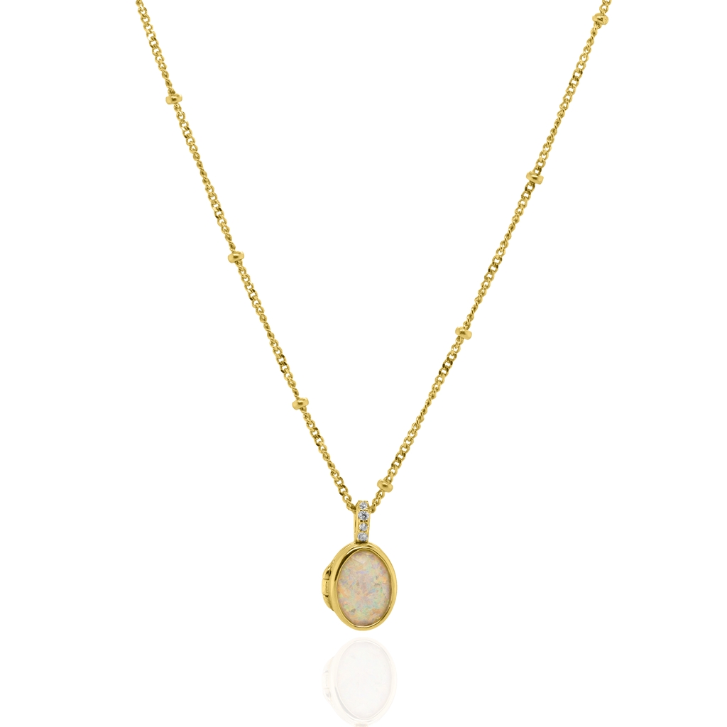 Pendentif loquet, argent finition or jaune, opale, zircons incolores