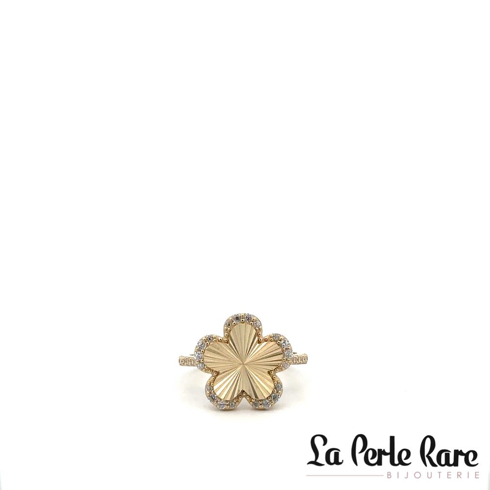 Bague fleur, or jaune 10 carats, zircons incolores - LPR-2863 - Exclusivités